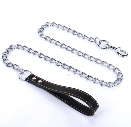 Black 120cm Dog Chain with Leather Handle